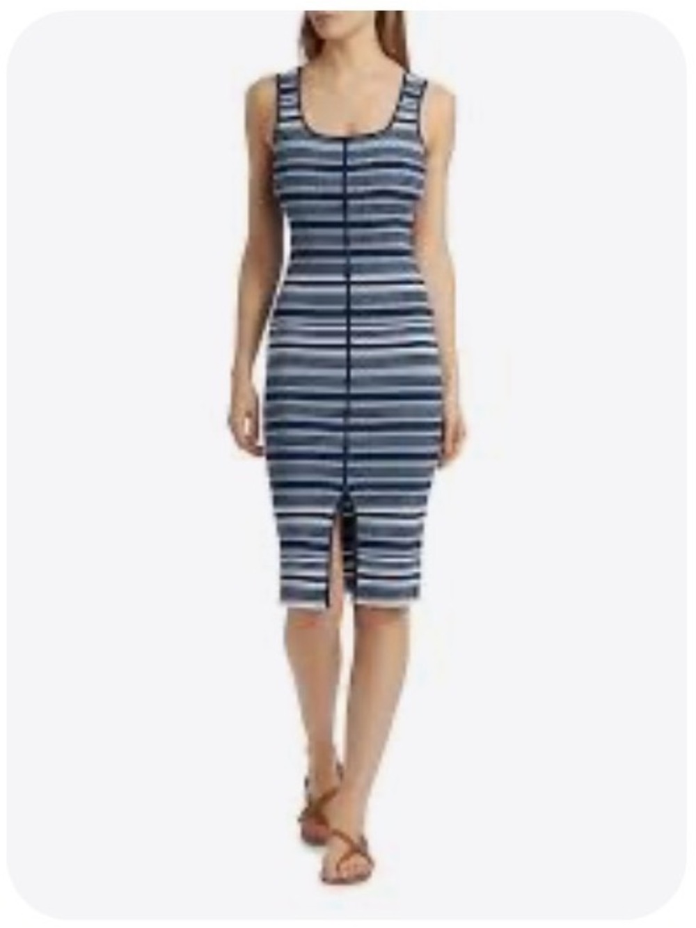 Design History Navy and Light Blue Ribbed Striped Tank